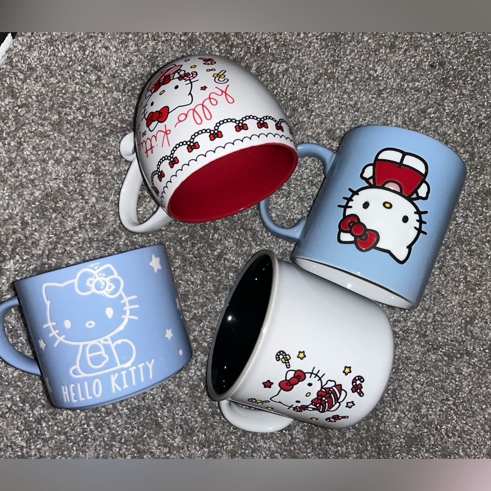 Hello Kitty Kids Ceramic Mugs Set - Blue, White, Red